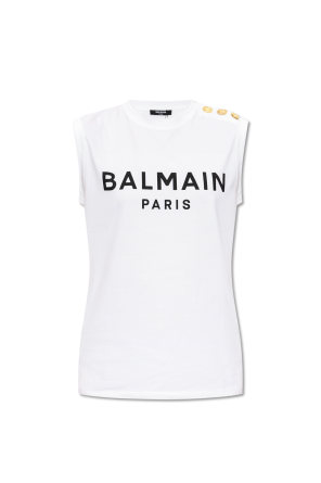 新品未使用　タグ付き　BALMAIN ホワイト ロゴ Tシャツ　xxs Balmain button-embellished logo-print T-shirt | White | FARFETCH